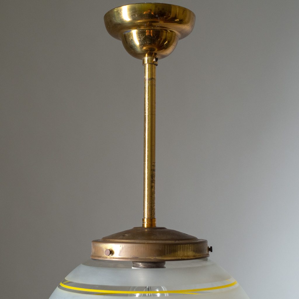 Etched and Hand-Painted Glass Ceiling Light, circa 1930