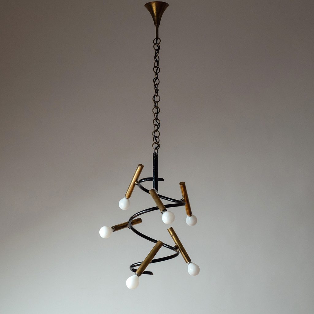 Italian Modernist Brass Chandelier, 1950s