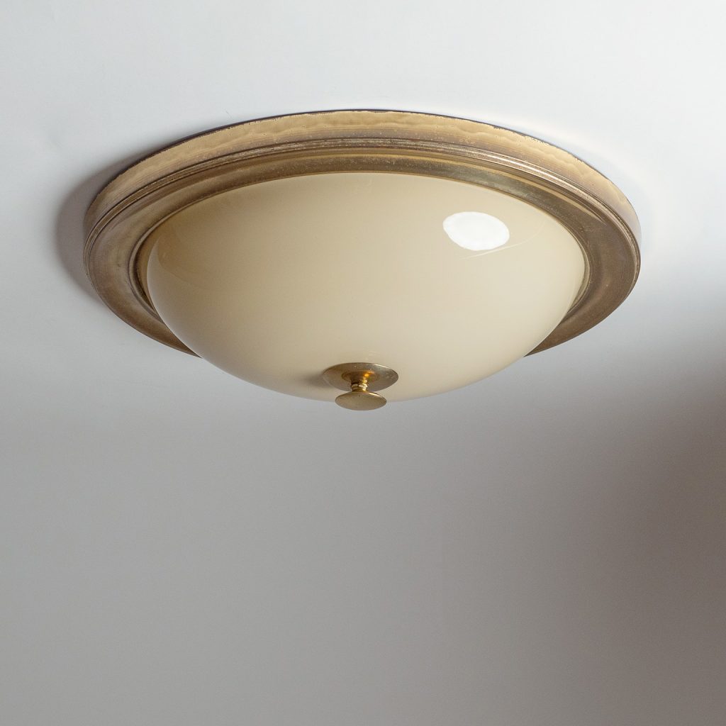 German Brass And Glass Flush Mount, 1940s