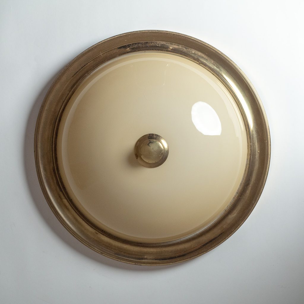 German Brass And Glass Flush Mount, 1940s