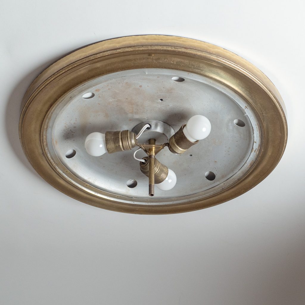 German Brass And Glass Flush Mount, 1940s