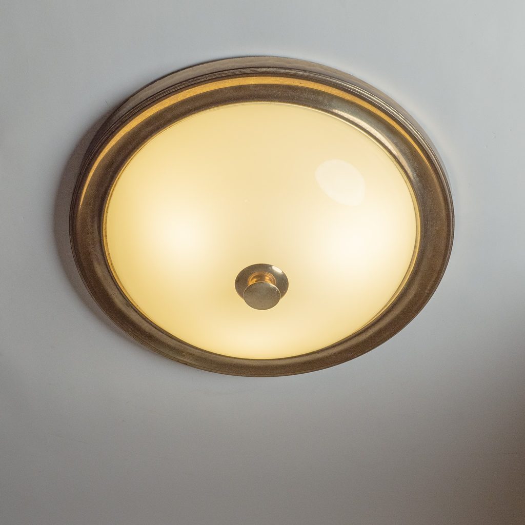 German Brass And Glass Flush Mount, 1940s