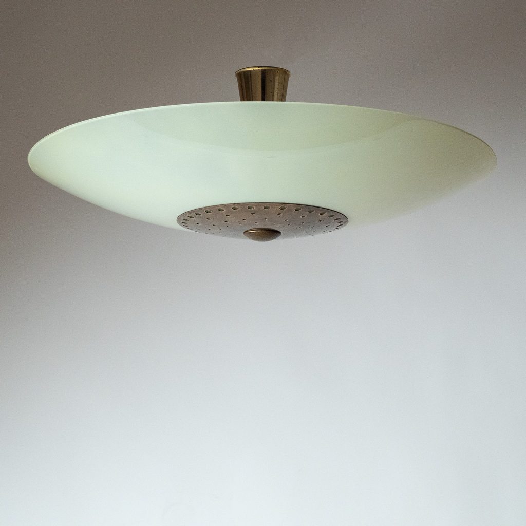 German Enameled Glass And Brass Ceiling Light, 1950s