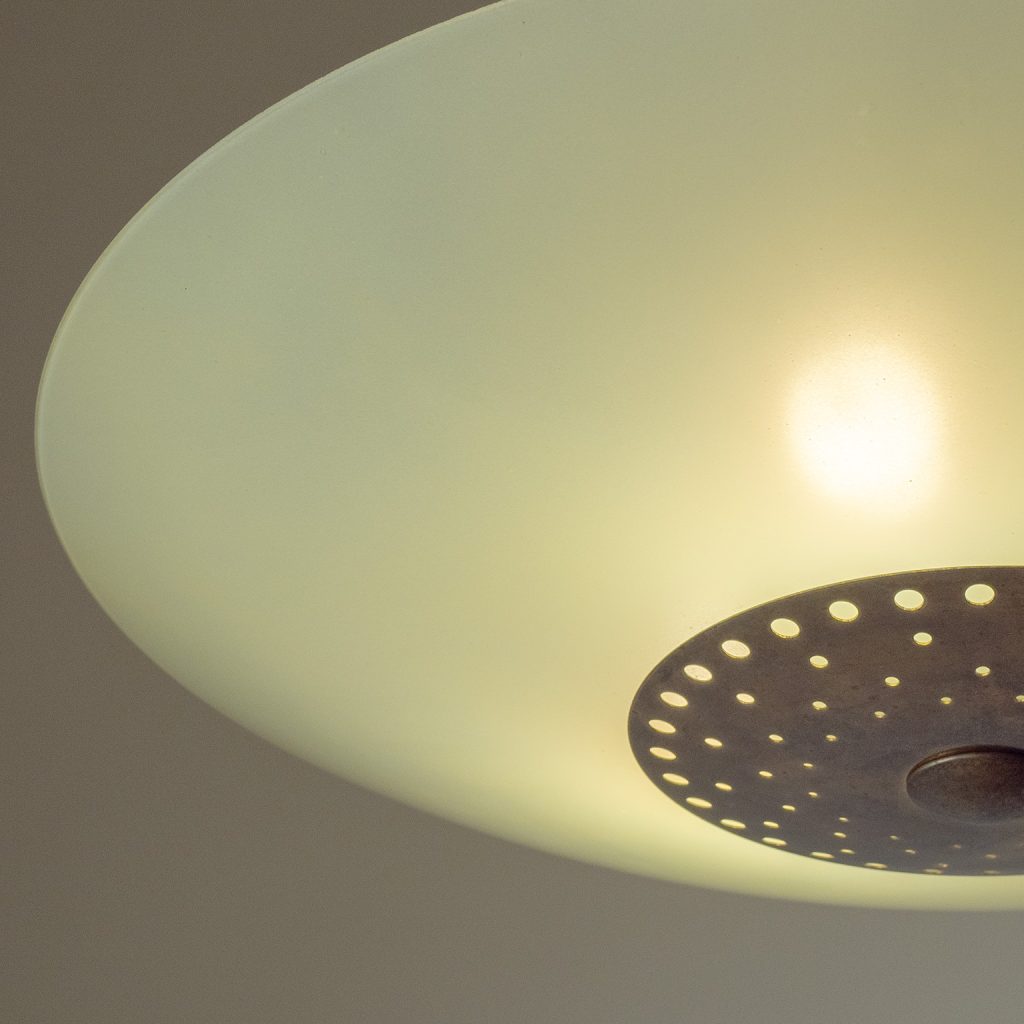 German Enameled Glass And Brass Ceiling Light, 1950s